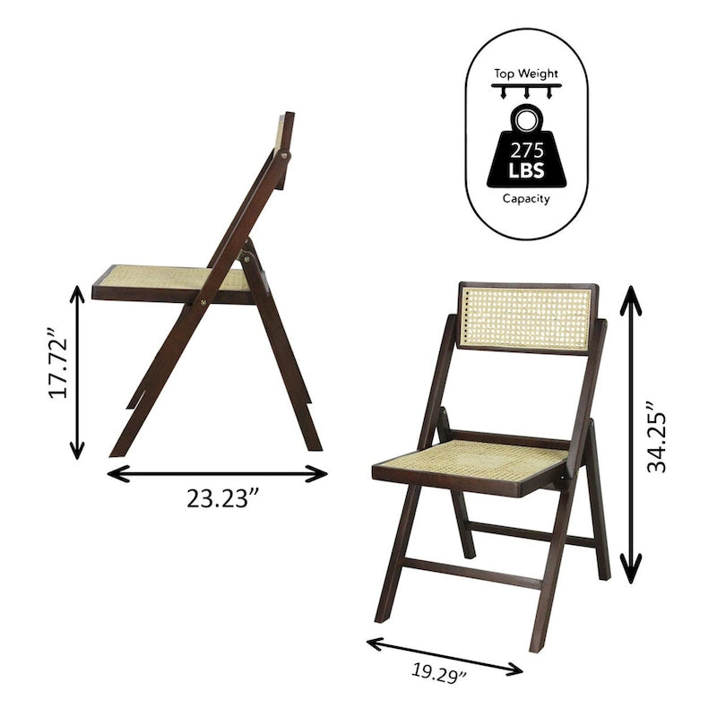 Chaise pliant vintage en bois et rotin du milieu du siècle avec dossier réglable (lot de 2)
