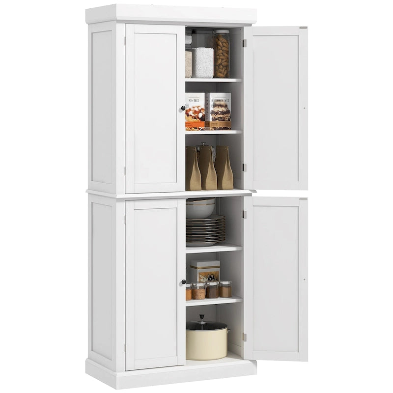Meuble de rangement de cuisine à 4 portes noir/blanc avec étagères réglables, 184 cm H