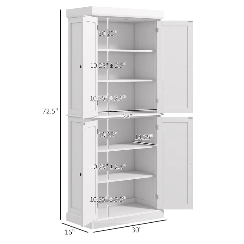 Meuble de rangement de cuisine à 4 portes noir/blanc avec étagères réglables, 184 cm H