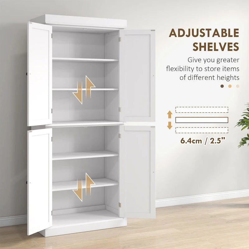 Meuble de rangement de cuisine à 4 portes noir/blanc avec étagères réglables, 184 cm H