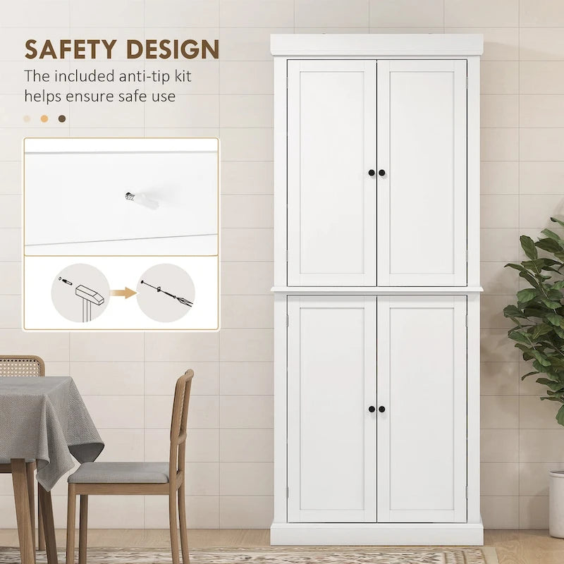 Meuble de rangement de cuisine à 4 portes noir/blanc avec étagères réglables, 184 cm H