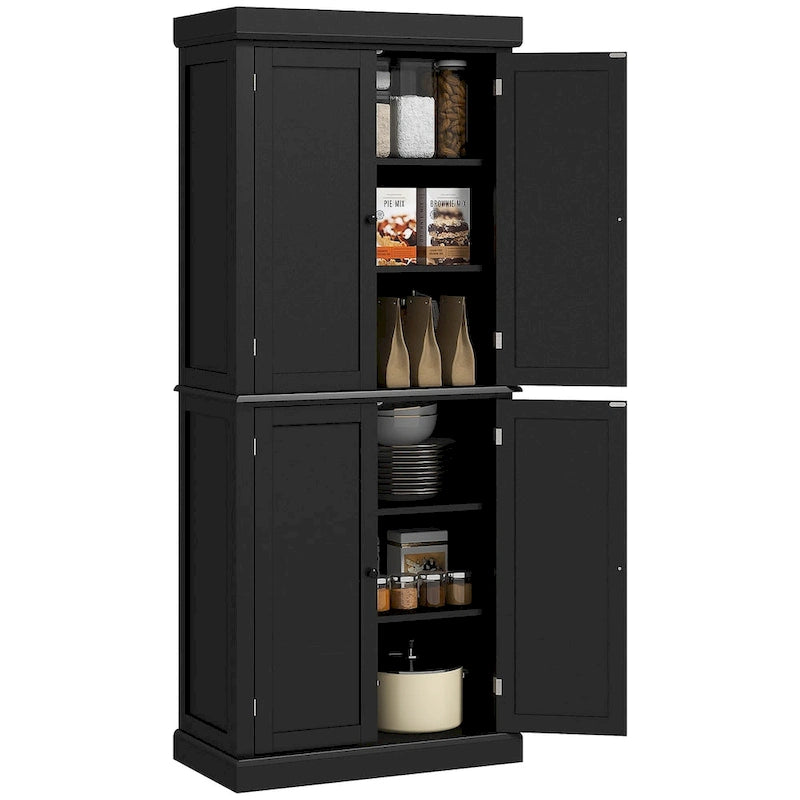 Meuble de rangement de cuisine à 4 portes noir/blanc avec étagères réglables, 184 cm H