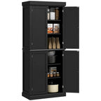 Meuble de rangement de cuisine à 4 portes noir/blanc avec étagères réglables, 184 cm H