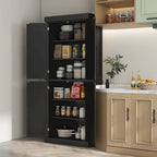 Meuble de rangement de cuisine à 4 portes noir/blanc avec étagères réglables, 184 cm H
