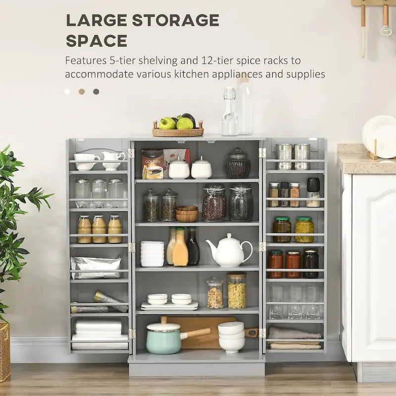 Meuble de rangement de cuisine à 4 portes noir/blanc avec étagères réglables, 184 cm H