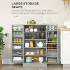 Meuble de rangement de cuisine à 4 portes noir/blanc avec étagères réglables, 184 cm H
