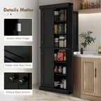 Meuble de rangement de cuisine à 4 portes noir/blanc avec étagères réglables, 184 cm H