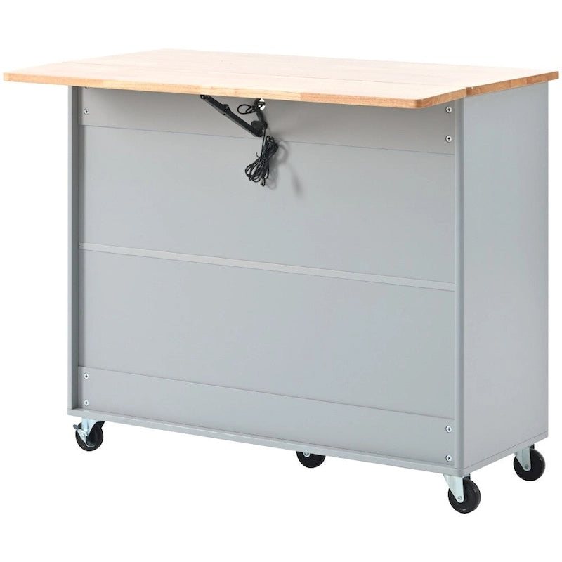 Îlot de cuisine 112 cm bleu marine/bleu-gris/blanc avec LED, portes coulissantes en verre et armoire basculante