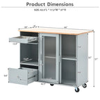 Îlot de cuisine 112 cm bleu marine/bleu-gris/blanc avec LED, portes coulissantes en verre et armoire basculante