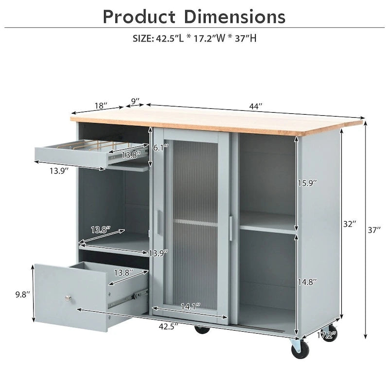 Îlot de cuisine 112 cm bleu marine/bleu-gris/blanc avec LED, portes coulissantes en verre et armoire basculante