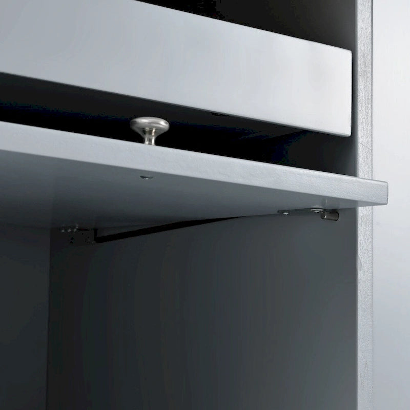 Îlot de cuisine 112 cm bleu marine/bleu-gris/blanc avec LED, portes coulissantes en verre et armoire basculante