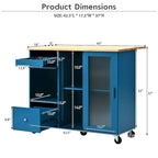 Îlot de cuisine 112 cm bleu marine/bleu-gris/blanc avec LED, portes coulissantes en verre et armoire basculante