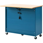 Îlot de cuisine 112 cm bleu marine/bleu-gris/blanc avec LED, portes coulissantes en verre et armoire basculante