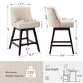  26 in. Counter Height Upholstered Wood Frame Swivel Bar Stool with Farbic Seat - 19.6D x 19.6W x 37H