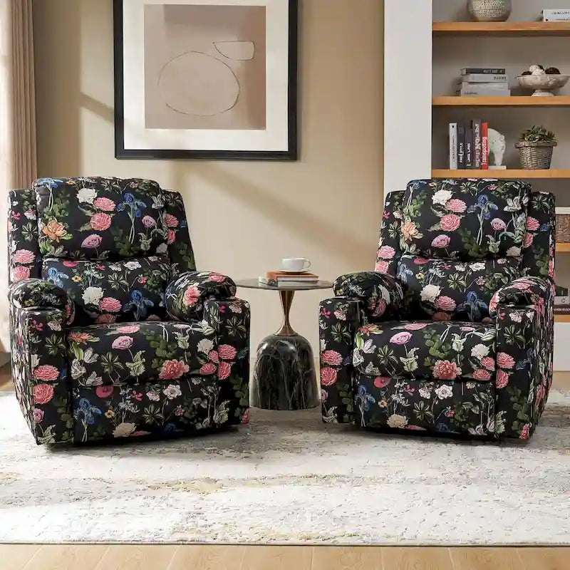 Fauteuil inclinable électrique chauffant avec massage Larry Traditional Floral Dual Motor et assistance au lever (ensemble de 2)