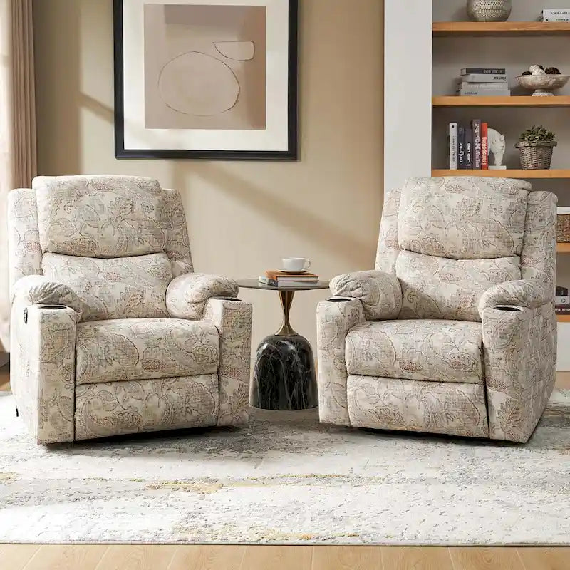 Larry Traditional Floral Dual Motor Heated Lift Assist Power Recliner with Massage Set of 2 by 