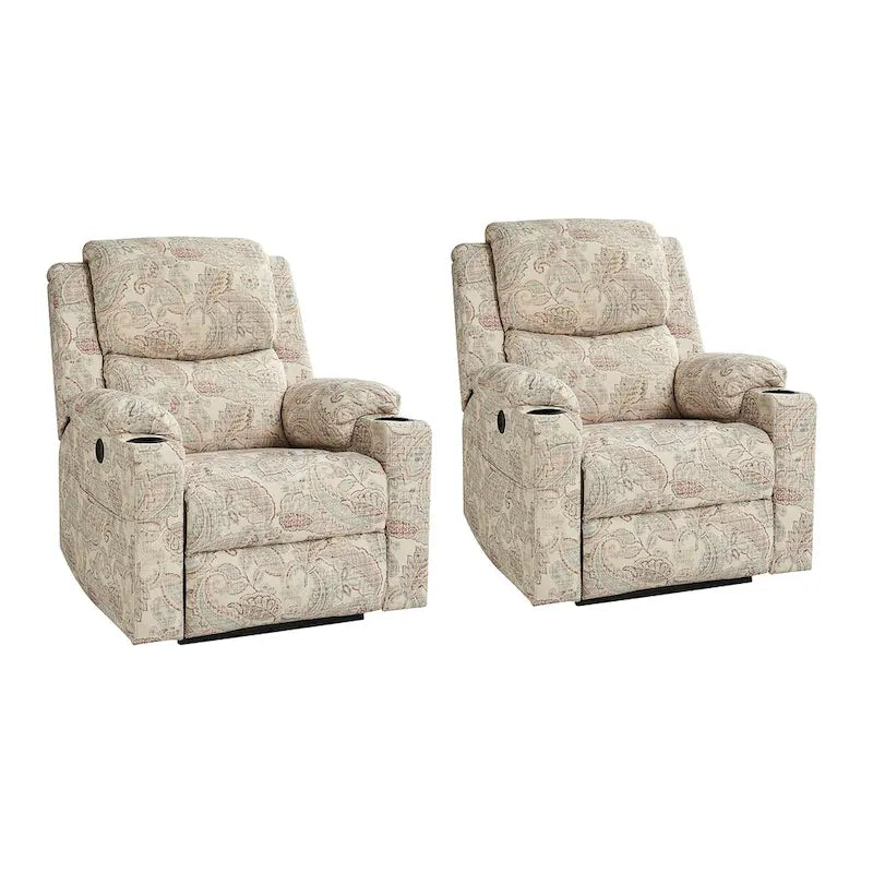 Fauteuil inclinable électrique chauffant avec massage Larry Traditional Floral Dual Motor et assistance au lever (ensemble de 2)