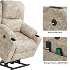 Fauteuil inclinable électrique chauffant avec massage Larry Traditional Floral Dual Motor et assistance au lever (ensemble de 2)