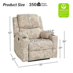 Fauteuil inclinable électrique chauffant avec massage Larry Traditional Floral Dual Motor et assistance au lever (ensemble de 2)