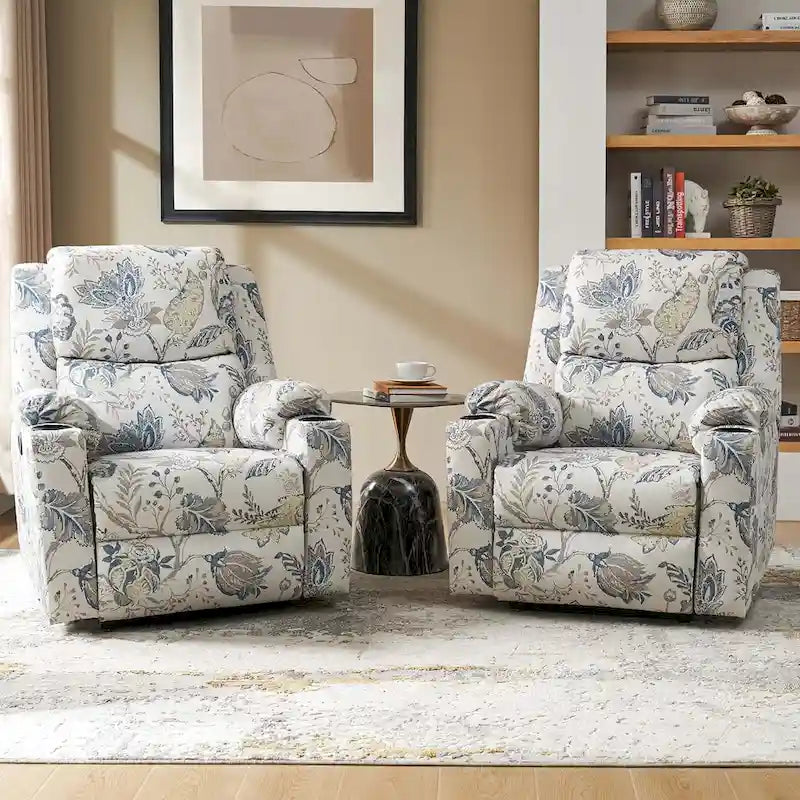 Fauteuil inclinable électrique chauffant avec massage Larry Traditional Floral Dual Motor et assistance au lever (ensemble de 2)