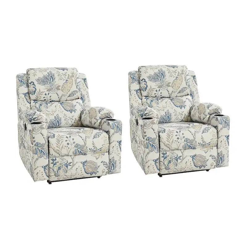 Fauteuil inclinable électrique chauffant avec massage Larry Traditional Floral Dual Motor et assistance au lever (ensemble de 2)