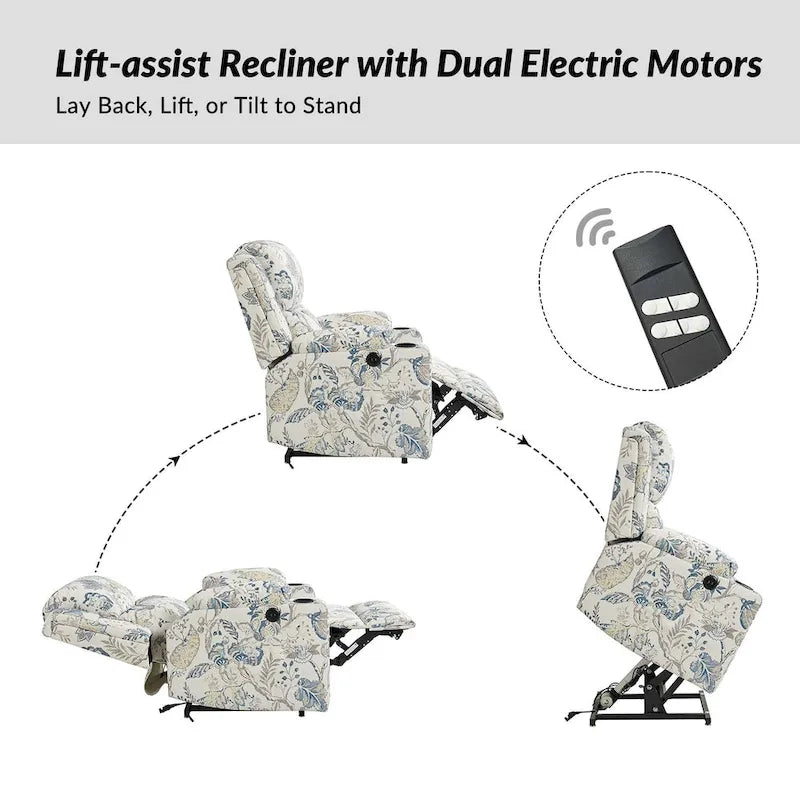 Fauteuil inclinable électrique chauffant avec massage Larry Traditional Floral Dual Motor et assistance au lever (ensemble de 2)