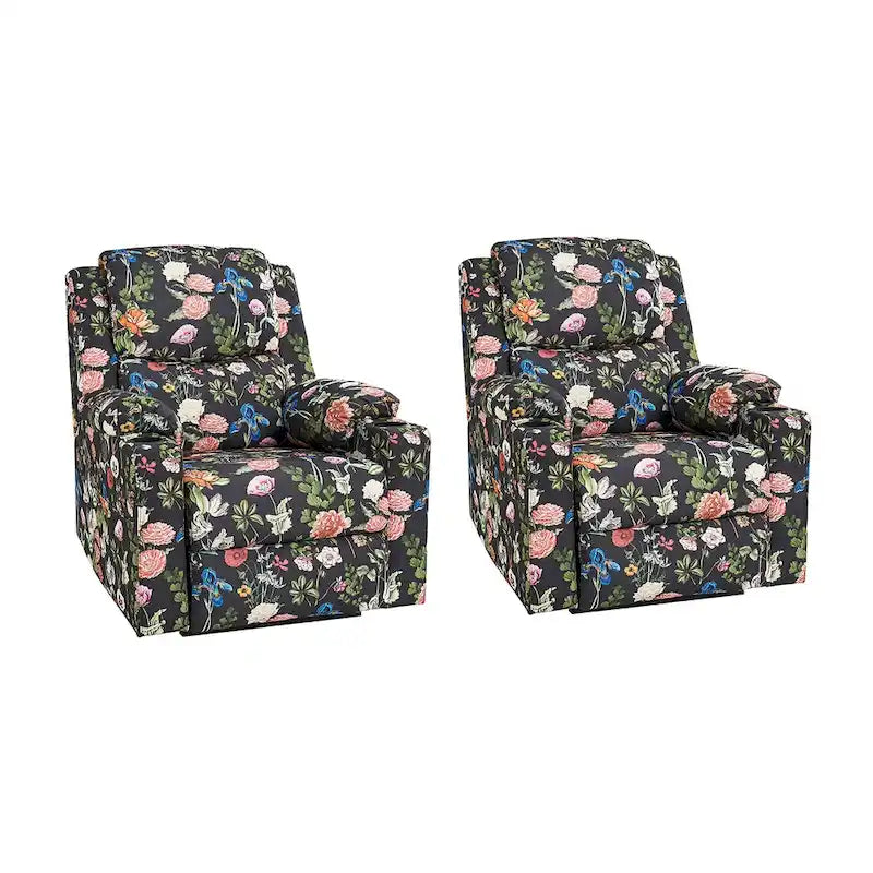 Fauteuil inclinable électrique chauffant avec massage Larry Traditional Floral Dual Motor et assistance au lever (ensemble de 2)