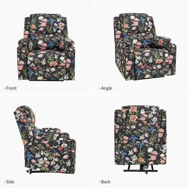 Fauteuil inclinable électrique chauffant avec massage Larry Traditional Floral Dual Motor et assistance au lever (ensemble de 2)