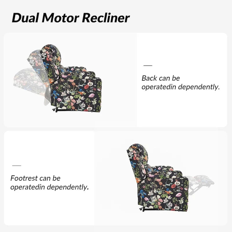Fauteuil inclinable électrique chauffant avec massage Larry Traditional Floral Dual Motor et assistance au lever (ensemble de 2)