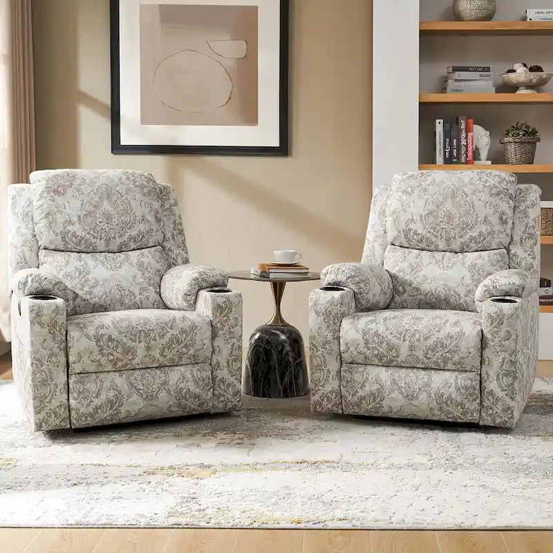 Fauteuil inclinable électrique chauffant avec massage Larry Traditional Floral Dual Motor et assistance au lever (ensemble de 2)