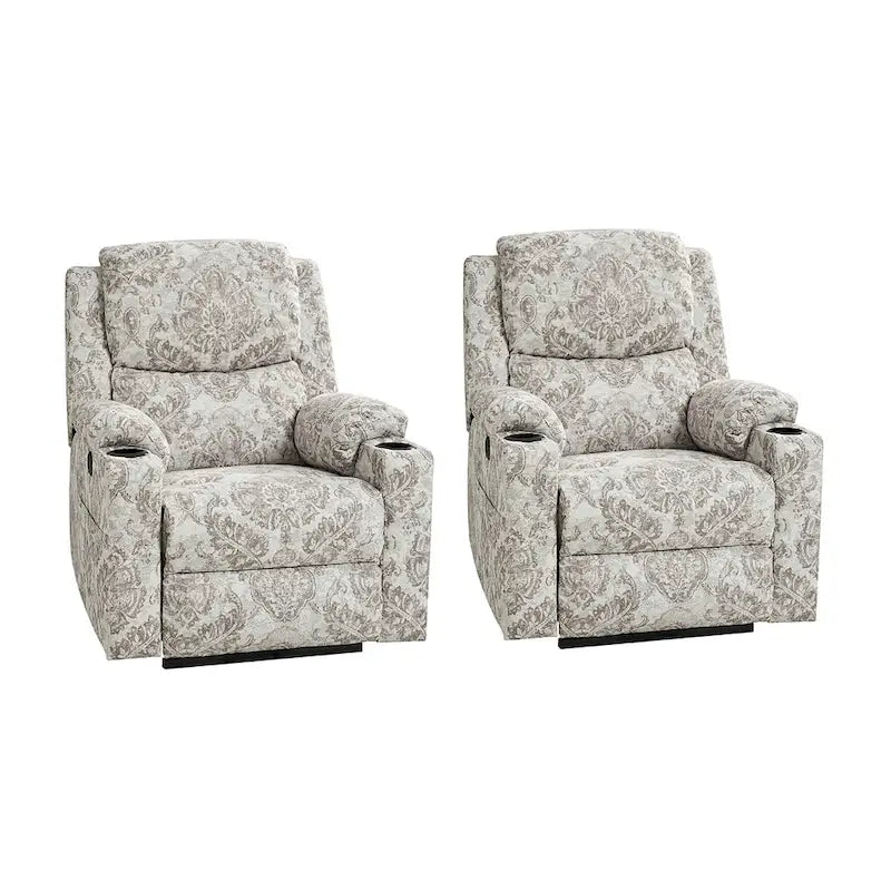 Fauteuil inclinable électrique chauffant avec massage Larry Traditional Floral Dual Motor et assistance au lever (ensemble de 2)