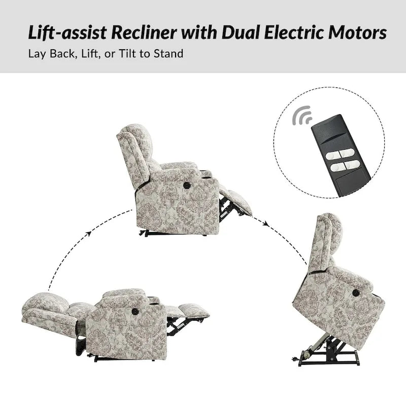 Fauteuil inclinable électrique chauffant avec massage Larry Traditional Floral Dual Motor et assistance au lever (ensemble de 2)