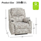 Fauteuil inclinable électrique chauffant avec massage Larry Traditional Floral Dual Motor et assistance au lever (ensemble de 2)