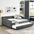Lit de repos capitonné pleine grandeur gris/beige avec lit gigogne double, 2 places