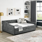 Lit de repos capitonné pleine grandeur gris/beige avec lit gigogne double, 2 places