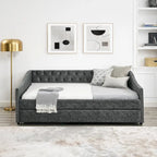Lit de repos capitonné pleine grandeur gris/beige avec lit gigogne double, 2 places