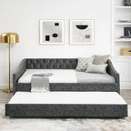 Lit de repos capitonné pleine grandeur gris/beige avec lit gigogne double, 2 places