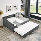 Lit de repos capitonné pleine grandeur gris/beige avec lit gigogne double, 2 places