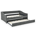 Lit de repos capitonné pleine grandeur gris/beige avec lit gigogne double, 2 places