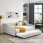 Lit de repos capitonné pleine grandeur gris/beige avec lit gigogne double, 2 places