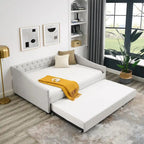 Lit de repos capitonné pleine grandeur gris/beige avec lit gigogne double, 2 places