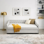 Lit de repos capitonné pleine grandeur gris/beige avec lit gigogne double, 2 places