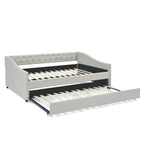 Lit de repos capitonné pleine grandeur gris/beige avec lit gigogne double, 2 places