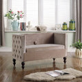 Causeuse / petit canapé tufté en velours beige et marine avec clous décoratifs et rangement dissimulé, 2 places