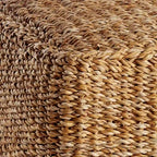 Petit pouf carré en jonc de mer tissé à la main, naturel, pour 1 personne