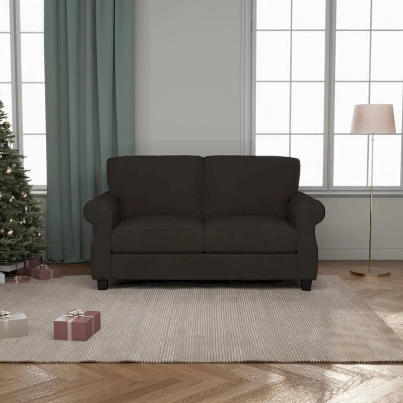 Canapé 2 places en bois massif gris/marron, assise extra profonde