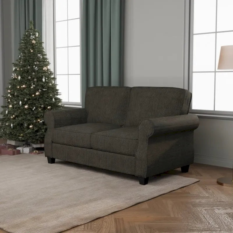 Canapé 2 places en bois massif gris/marron, assise extra profonde