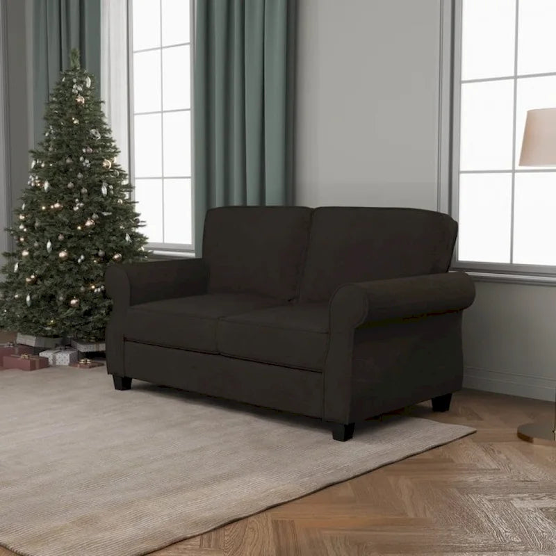 Canapé 2 places en bois massif gris/marron, assise extra profonde