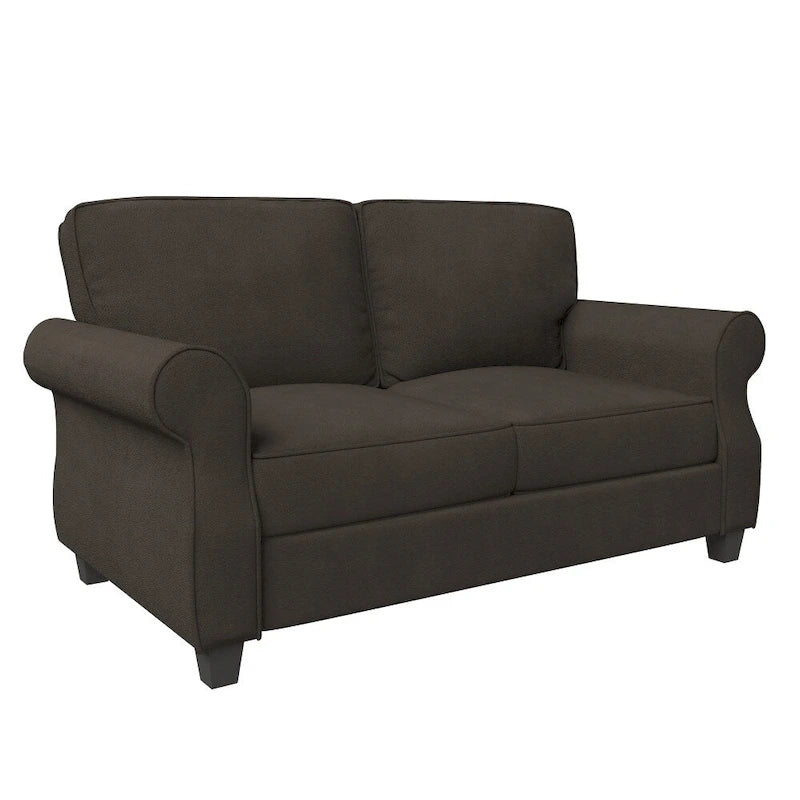 Canapé 2 places en bois massif gris/marron, assise extra profonde