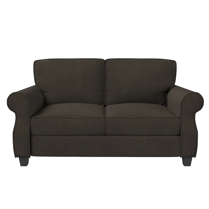 Canapé 2 places en bois massif gris/marron, assise extra profonde